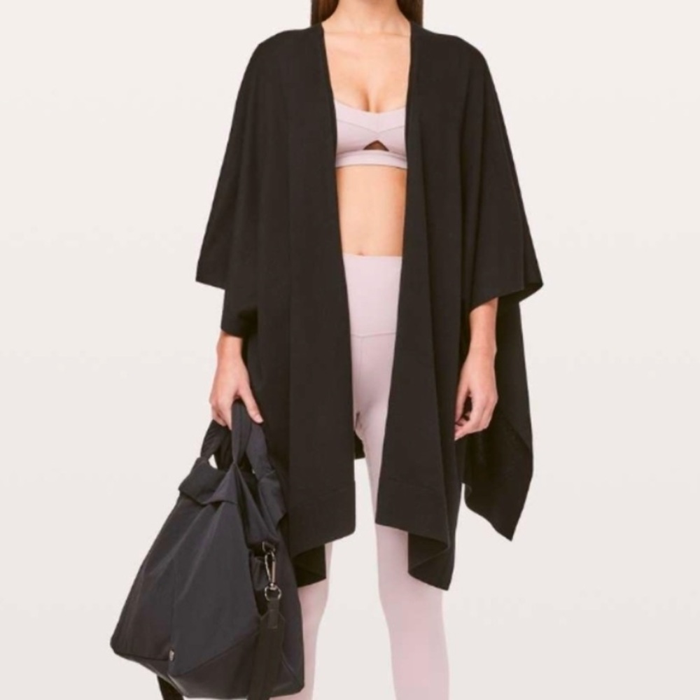 Lululemon Free to Coast Black Cozy Drape Wrap Cardigan Sweater OS